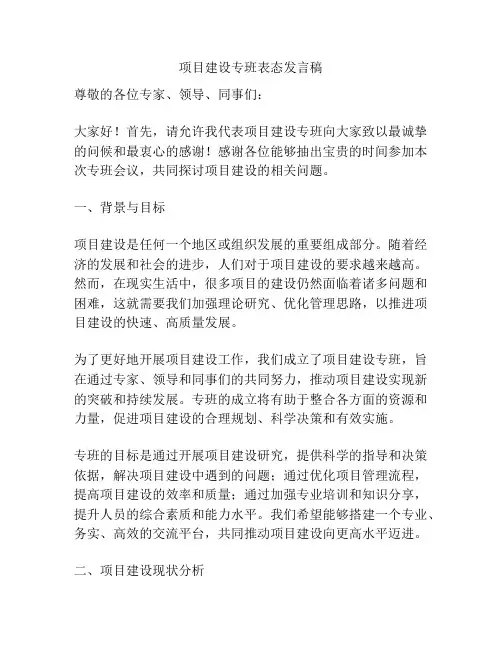 项目建设专班表态发言稿