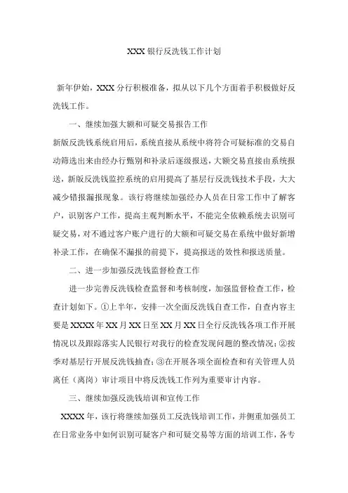 银行反洗钱工作计划