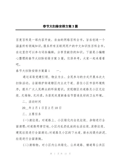 春节大扫除安排方案3篇