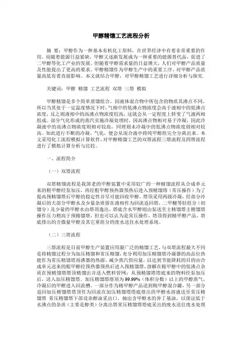 甲醇精馏工艺流程分析