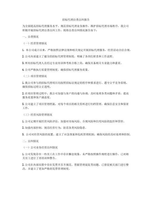 招标代理自查自纠报告