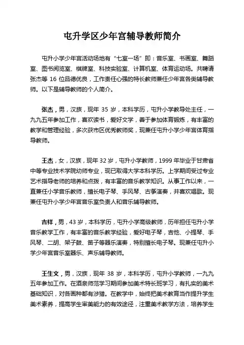 屯升小学少年宫辅导教师简介