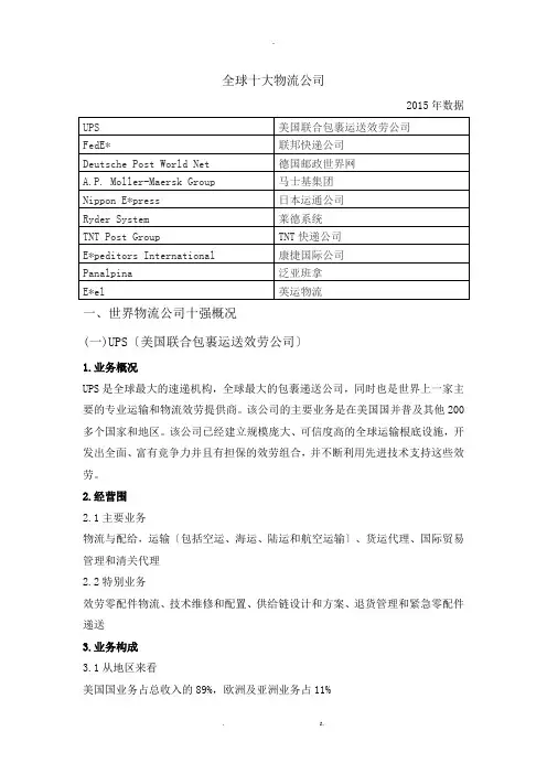 全球物流公司十强