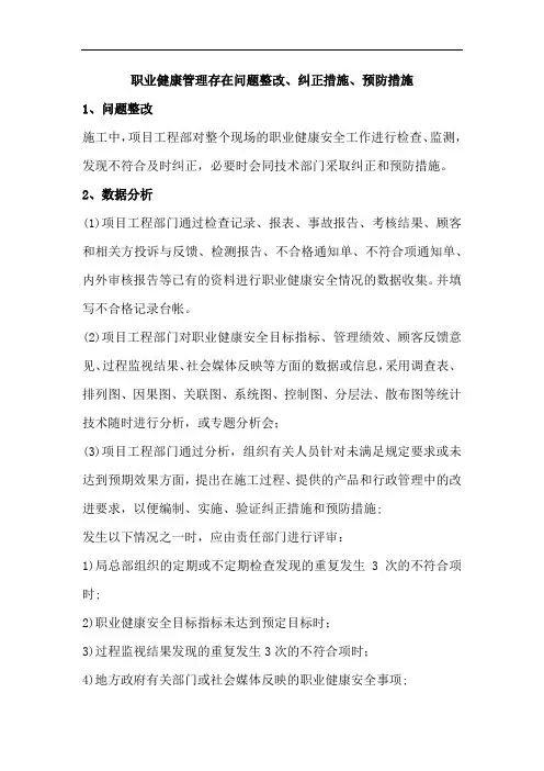 职业健康管理存在问题整改、纠正措施、预防措施
