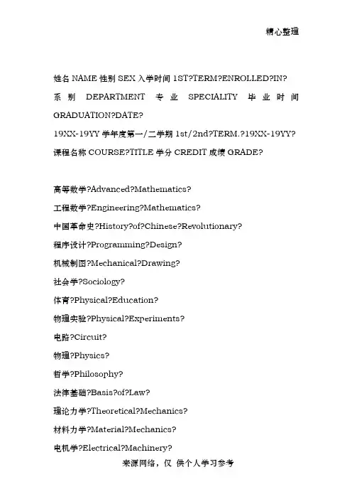 很全的课程名翻译