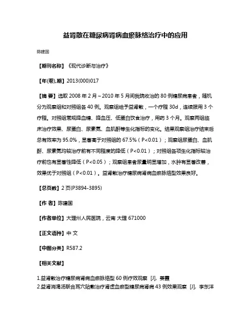 益肾散在糖尿病肾病血瘀脉络治疗中的应用