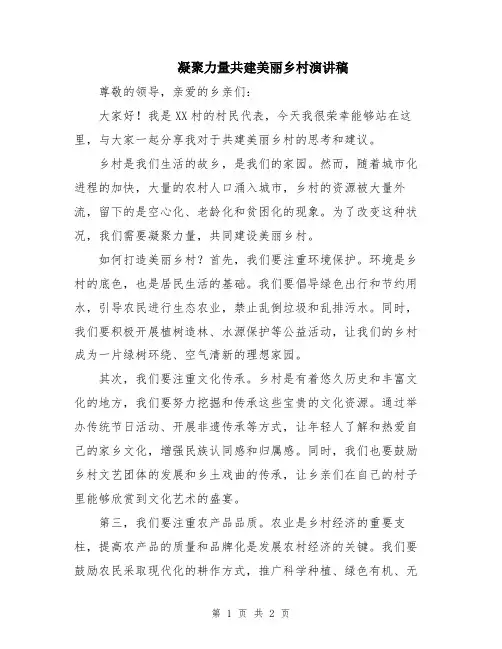 凝聚力量共建美丽乡村演讲稿