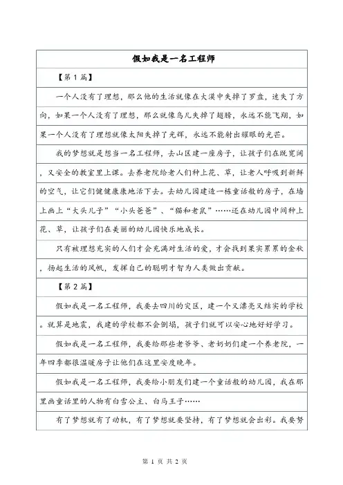 《假如我是一名工程师》300字想象作文