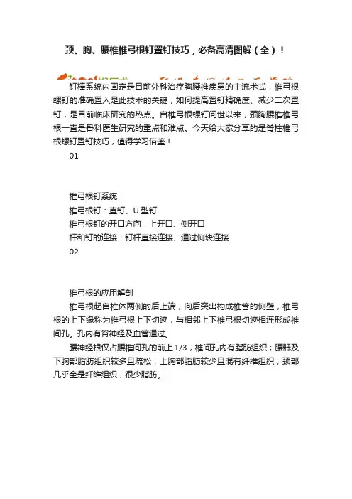 颈、胸、腰椎椎弓根钉置钉技巧，必备高清图解（全）！