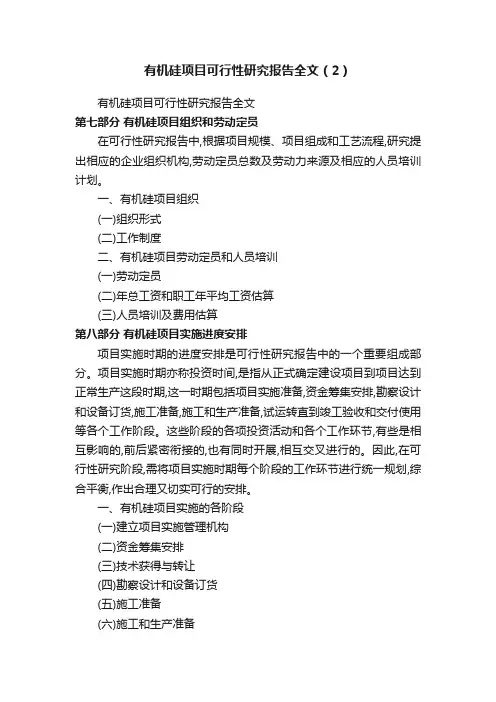 有机硅项目可行性研究报告全文（2）