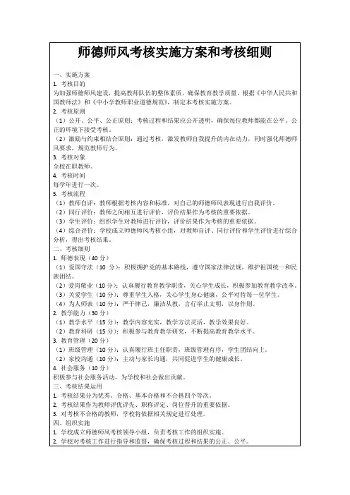 师德师风考核实施方案和考核细则