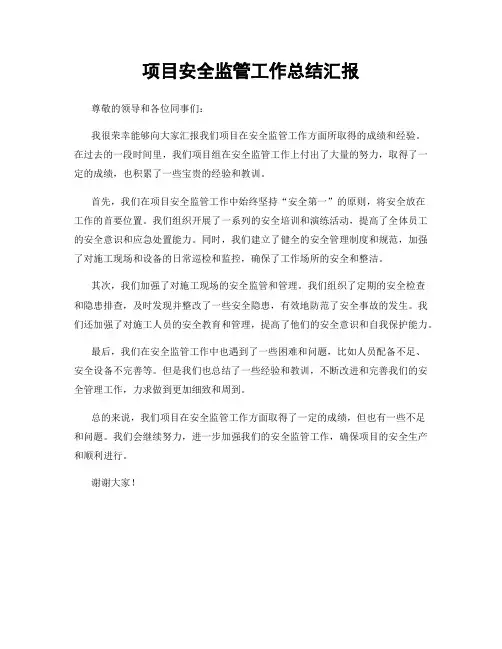 项目安全监管工作总结汇报