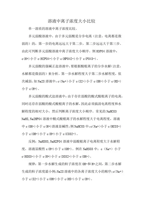 溶液中离子浓度大小比较