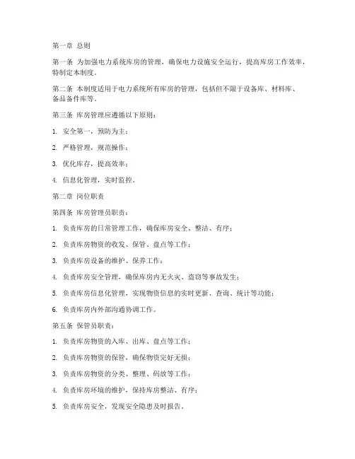 电力系统库房管理制度范本