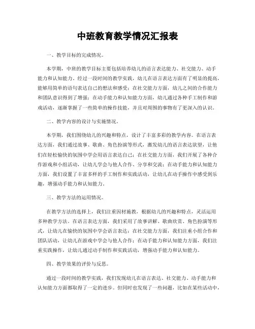 中班教育教学情况汇报表
