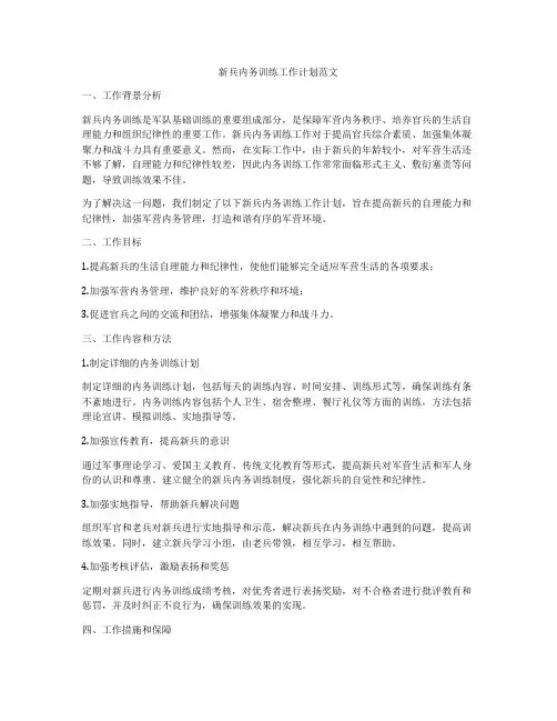 新兵内务训练工作计划范文
