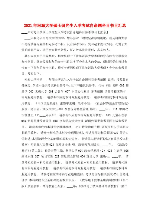 2021年河海大学硕士研究生入学考试自命题科目书目汇总 