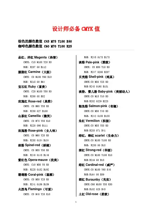 设计师必备CMYK值