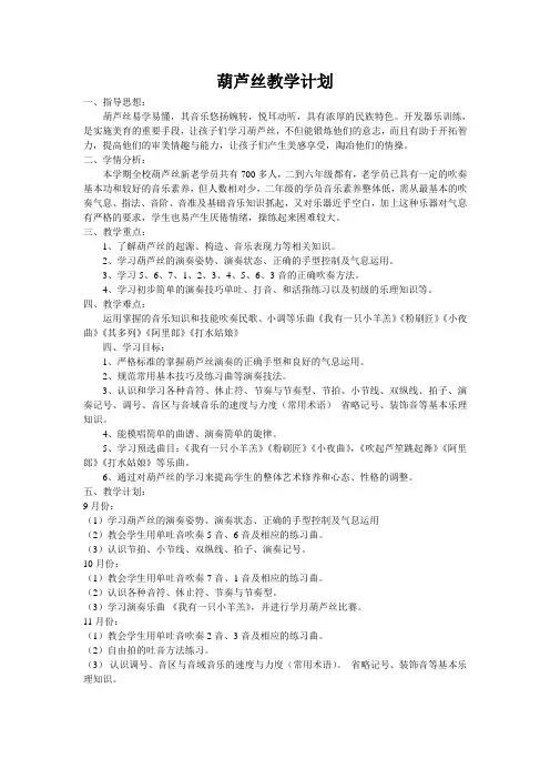校本课程《葫芦丝》教案