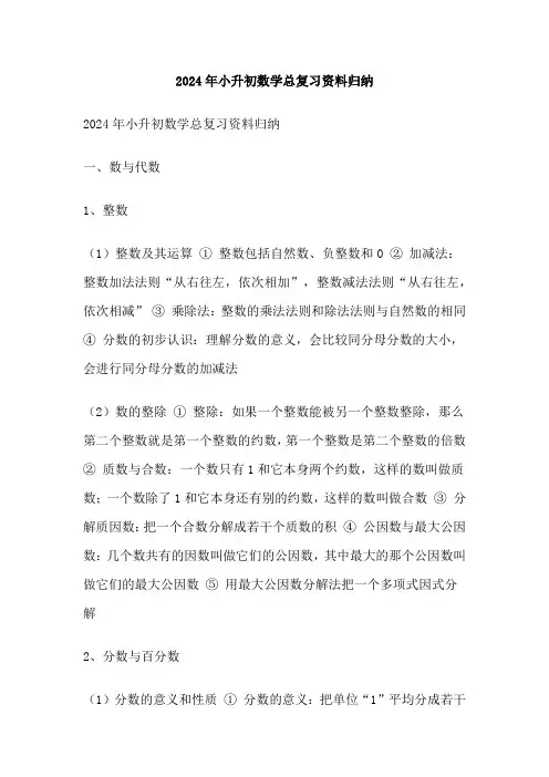 2024年小升初数学总复习资料归纳
