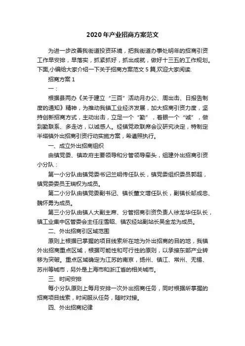 2020年产业招商方案范文