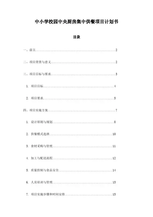 中小学校园中央厨房集中供餐项目计划书
