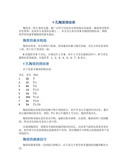 8孔陶笛指法表