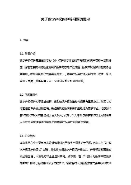 关于数字产权保护等问题的思考