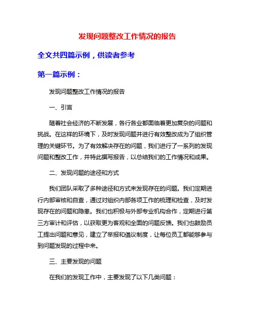 发现问题整改工作情况的报告