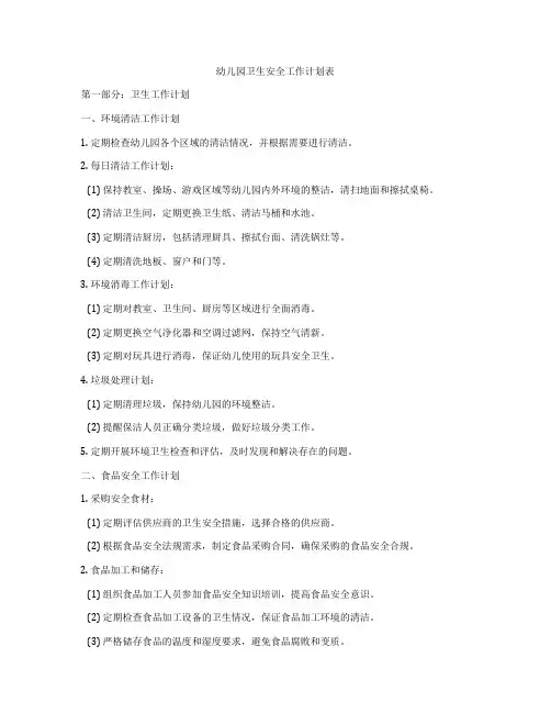 幼儿园卫生安全工作计划表