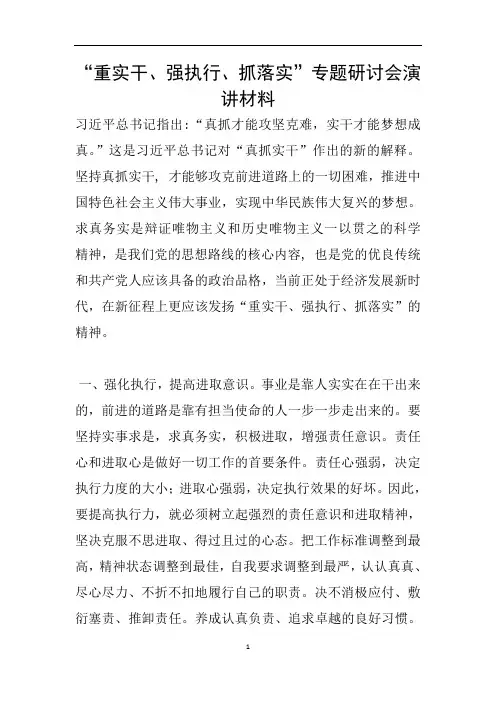 “重实干、强执行、抓落实”专题研讨会演讲材料