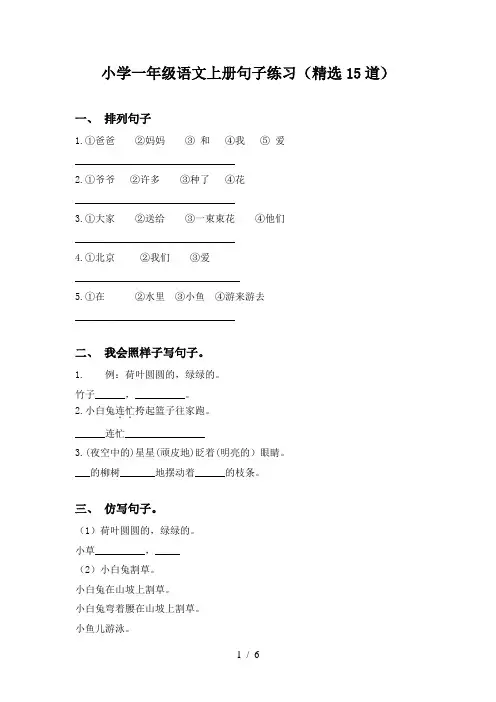 小学一年级语文上册句子练习(精选15道)