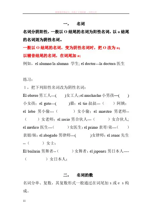 西班牙语语法讲解及练习