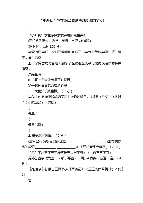 “小升初”学生综合素质养成阶段性评价