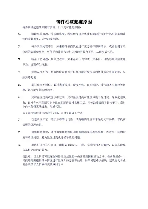 铸件油漆起泡原因