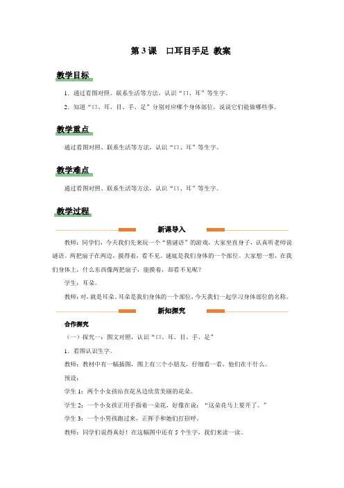 识字 3 口耳目手足  教案 小学语文统编版一年级上册