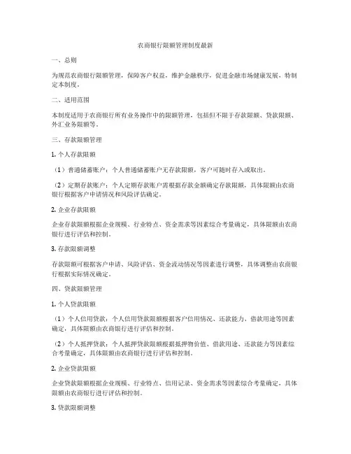 农商银行限额管理制度最新