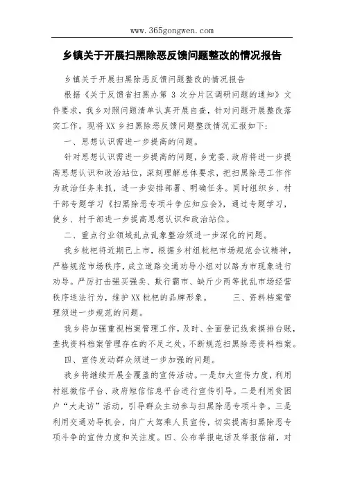 乡镇关于开展扫黑除恶反馈问题整改的情况报告
