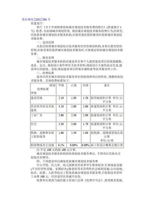 鲁价费发[2001]396