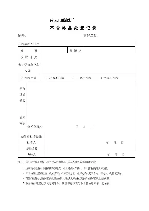 不合格品处置记录