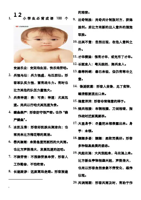 2022年小学生必背成语100个
