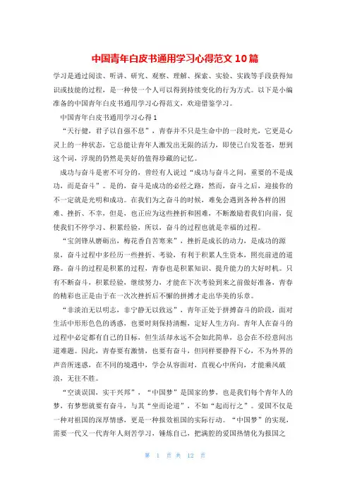 中国青年白皮书通用学习心得范文10篇