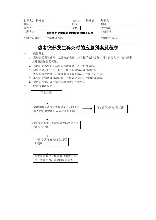 18患者突然发生猝死时的应急预案及程序