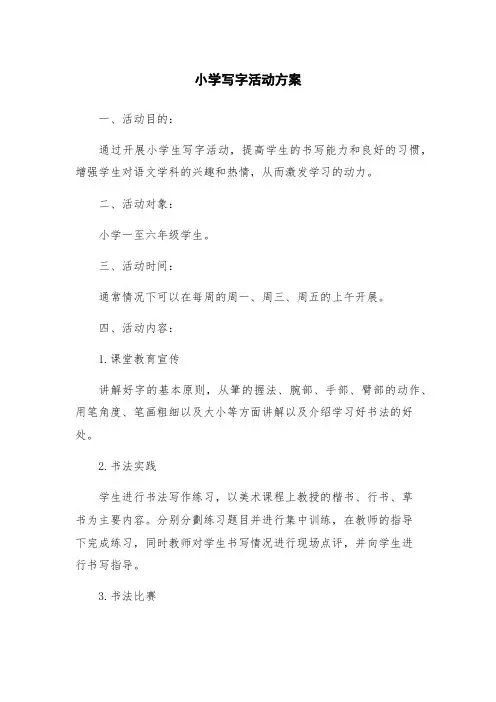 小学写字活动方案