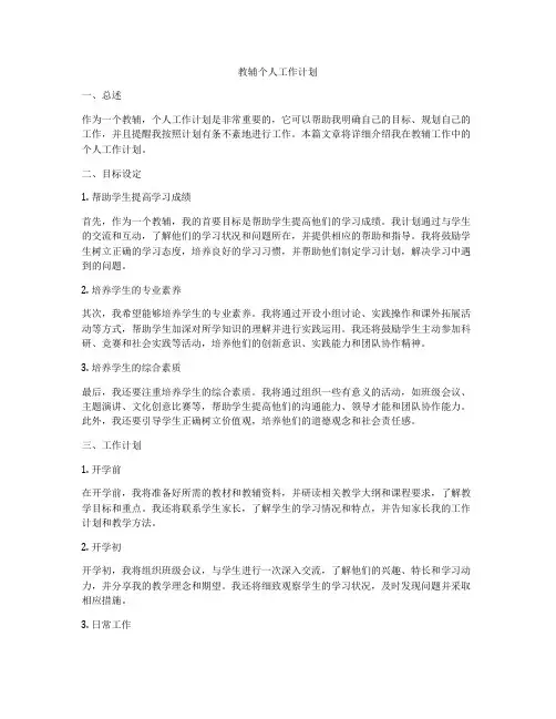 教辅个人工作计划