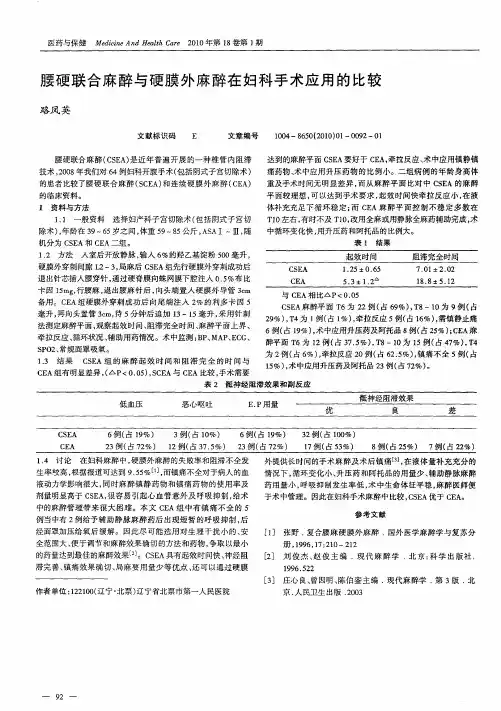 腰硬联合麻醉与硬膜外麻醉在妇科手术应用的比较