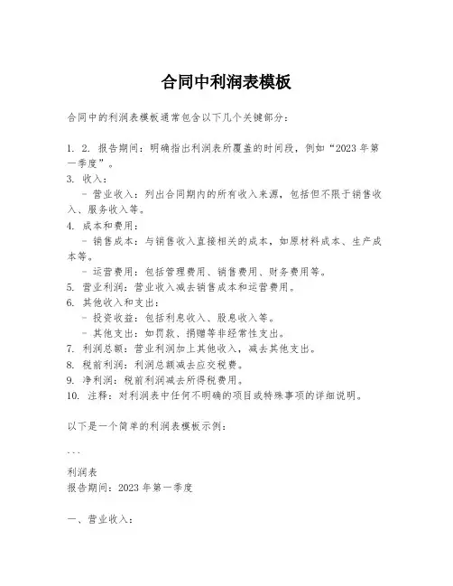 合同中利润表模板