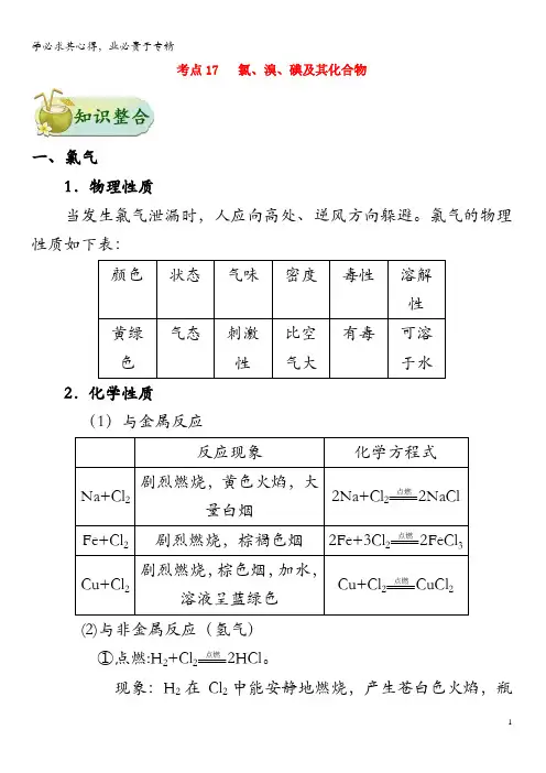备战2020年高考化学一遍过考点17氯、溴、碘及其化合物(含解析)