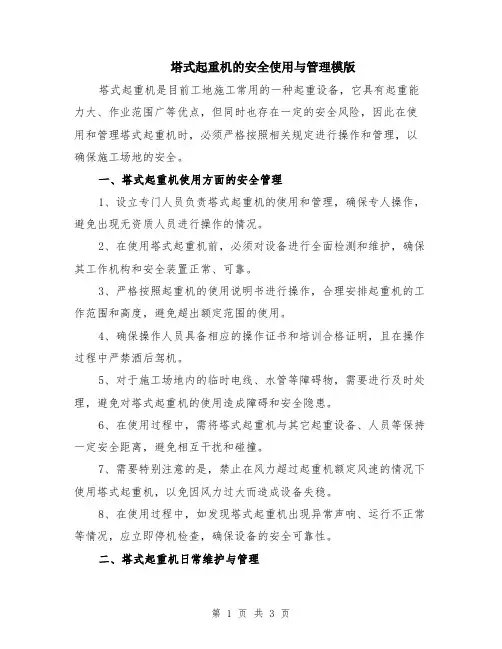 塔式起重机的安全使用与管理模版