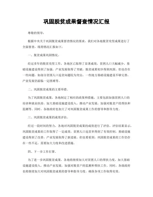 巩固脱贫成果督查情况汇报
